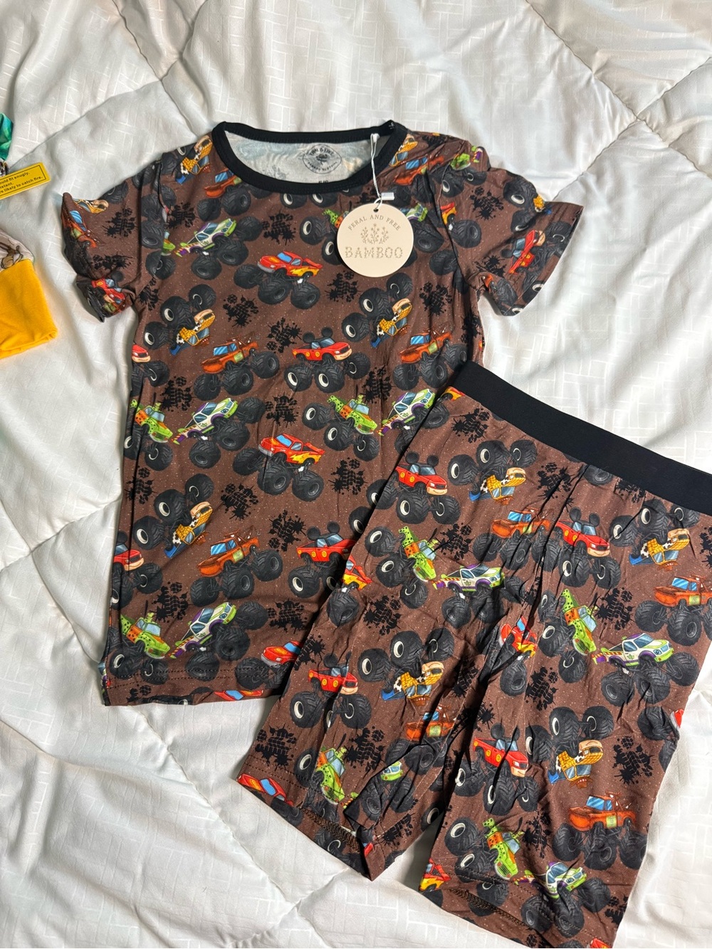 BAMBOO Brown Monster Truck Pajama Set with Black Trim